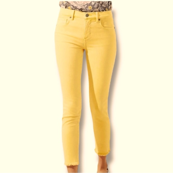 Ann Taylor LOFT Size 26/2 Yellow Modern Skinny Cropped Jeans Raw Hem - Picture 5 of 7